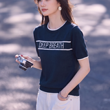 Elegant Commuter Ice Silk Crew Neck Jacquard Letter Color Block Short-Sleeve Knit Top