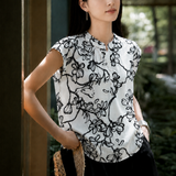 Exquisite Elegant V-Neck Floral Print Short-Sleeve Blouse