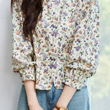Fresh Pastoral Floral Lantern Sleeve Blouse