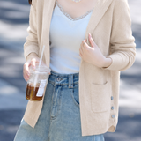 Casual Minimalist Hooded Patch Pocket Midi Cardigan