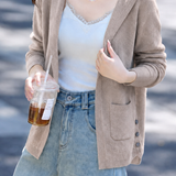 Casual Minimalist Hooded Patch Pocket Midi Cardigan