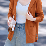 Casual Minimalist Hooded Patch Pocket Midi Cardigan