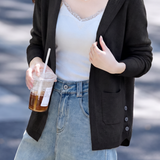 Casual Minimalist Hooded Patch Pocket Midi Cardigan