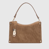 Elegant Suede Handbag With Metal Turn Lock