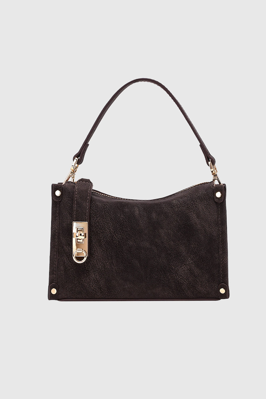 Elegant Suede Handbag With Metal Turn Lock