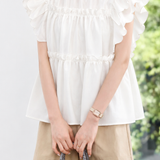 Casual Ruffled Spliced Flutter Sleeve Blouse