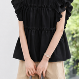 Casual Ruffled Spliced Flutter Sleeve Blouse