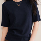 Elegant Commuter Crew Neck Solid Cashmere T-Shirt