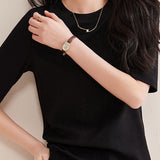 Elegant Commuter Crew Neck Solid Cashmere T-Shirt