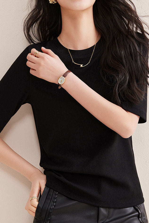 Elegant Commuter Crew Neck Solid Cashmere T-Shirt