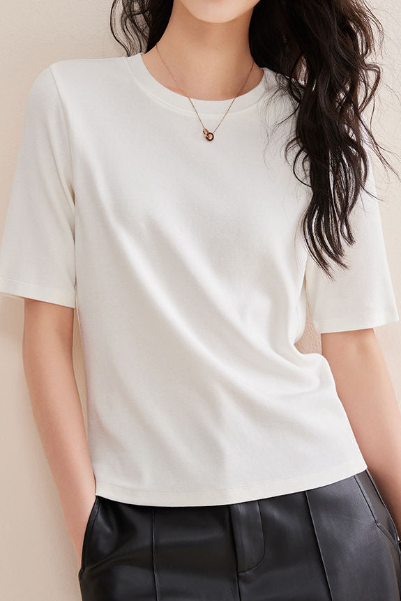 Elegant Commuter Crew Neck Solid Cashmere T-Shirt
