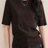 Elegant Commuter Crew Neck Solid Cashmere T-Shirt