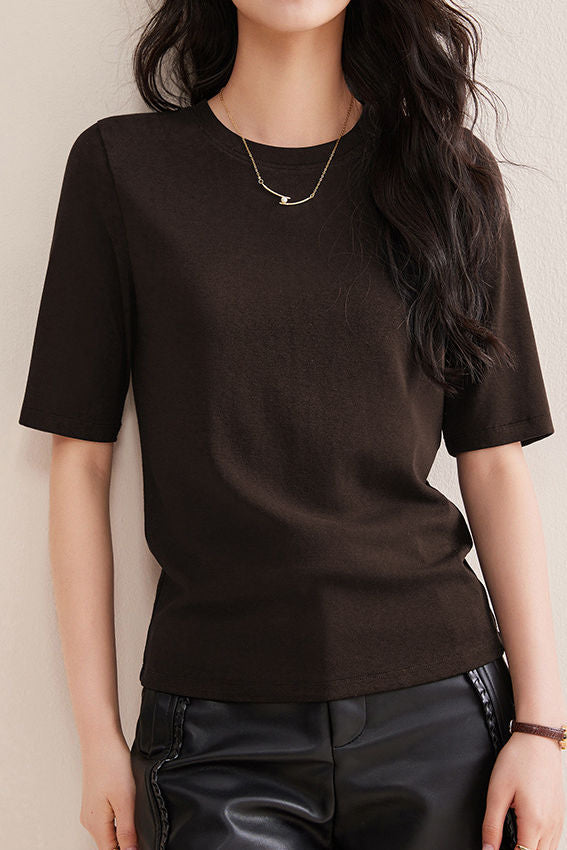 Elegant Commuter Crew Neck Solid Cashmere T-Shirt