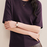 Elegant Commuter Crew Neck Solid Cashmere T-Shirt