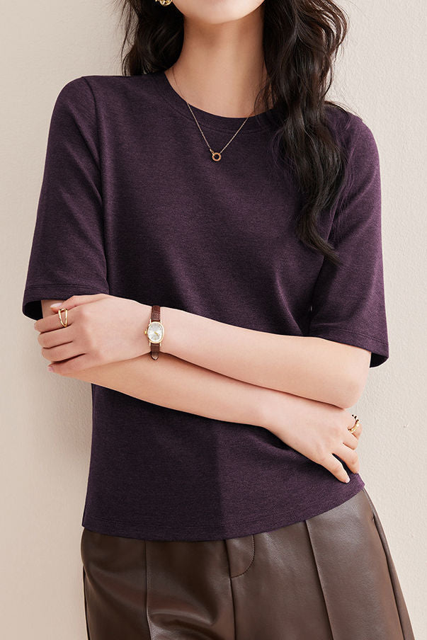 Elegant Commuter Crew Neck Solid Cashmere T-Shirt