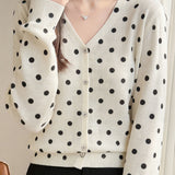 Elegant Commuter Polka Dot Print Tencel Long-Sleeve Knit Top