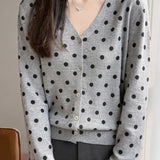 Elegant Commuter Polka Dot Print Tencel Long-Sleeve Knit Top