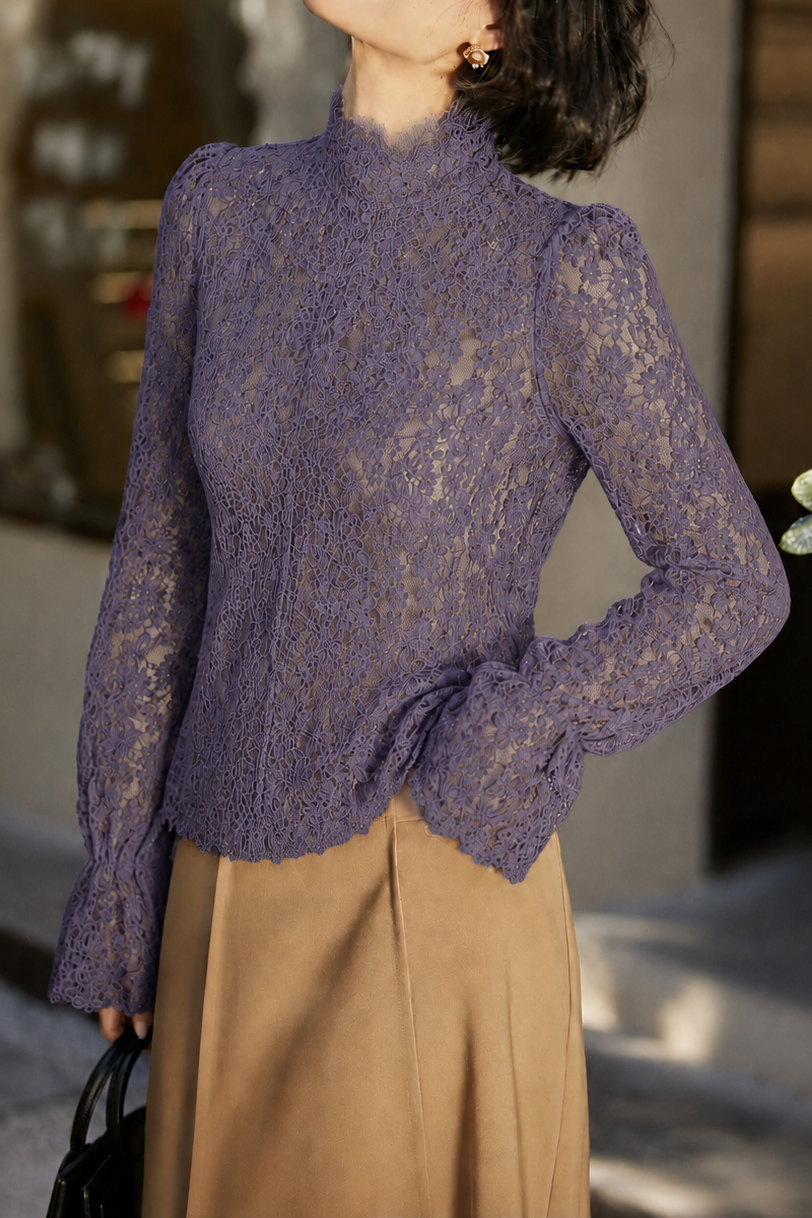 Elegant Lace Trim Blouse