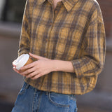 Elegant Casual Plaid Lapel Five-Quarter Sleeve Blouse