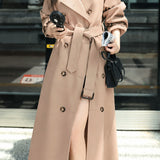 Elegant Commuter Double-Breasted Tie Waist Trench Coat