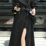 Elegant Commuter Double-Breasted Tie Waist Trench Coat