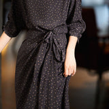 French Elegant Polka Dot Tie Waist Dress