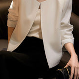 Elegant Commuter Crew Neck Blazer Long-Sleeve Coat