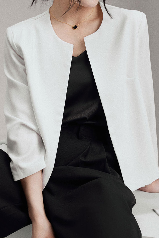 Elegant Commuter Crew Neck Blazer Long-Sleeve Coat