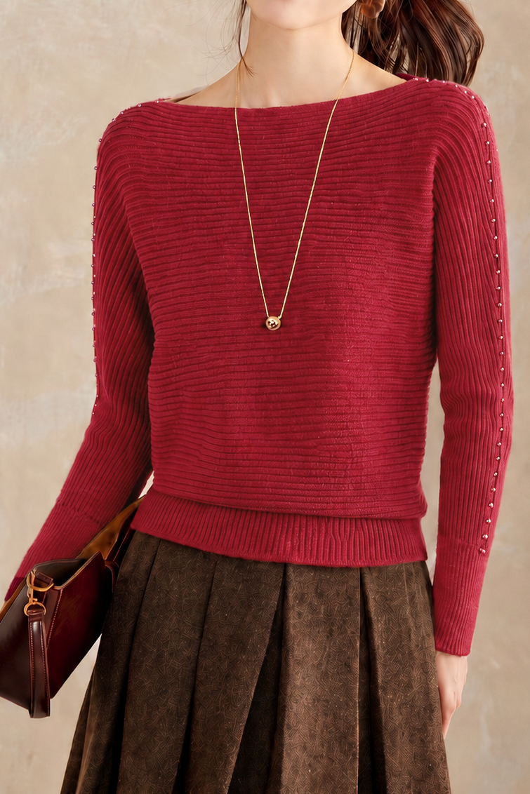 Elegant Commuter Off-The-Shoulder Batwing Long-Sleeve Knit Top