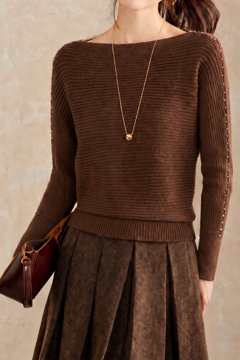 Elegant Commuter Off-The-Shoulder Batwing Long-Sleeve Knit Top