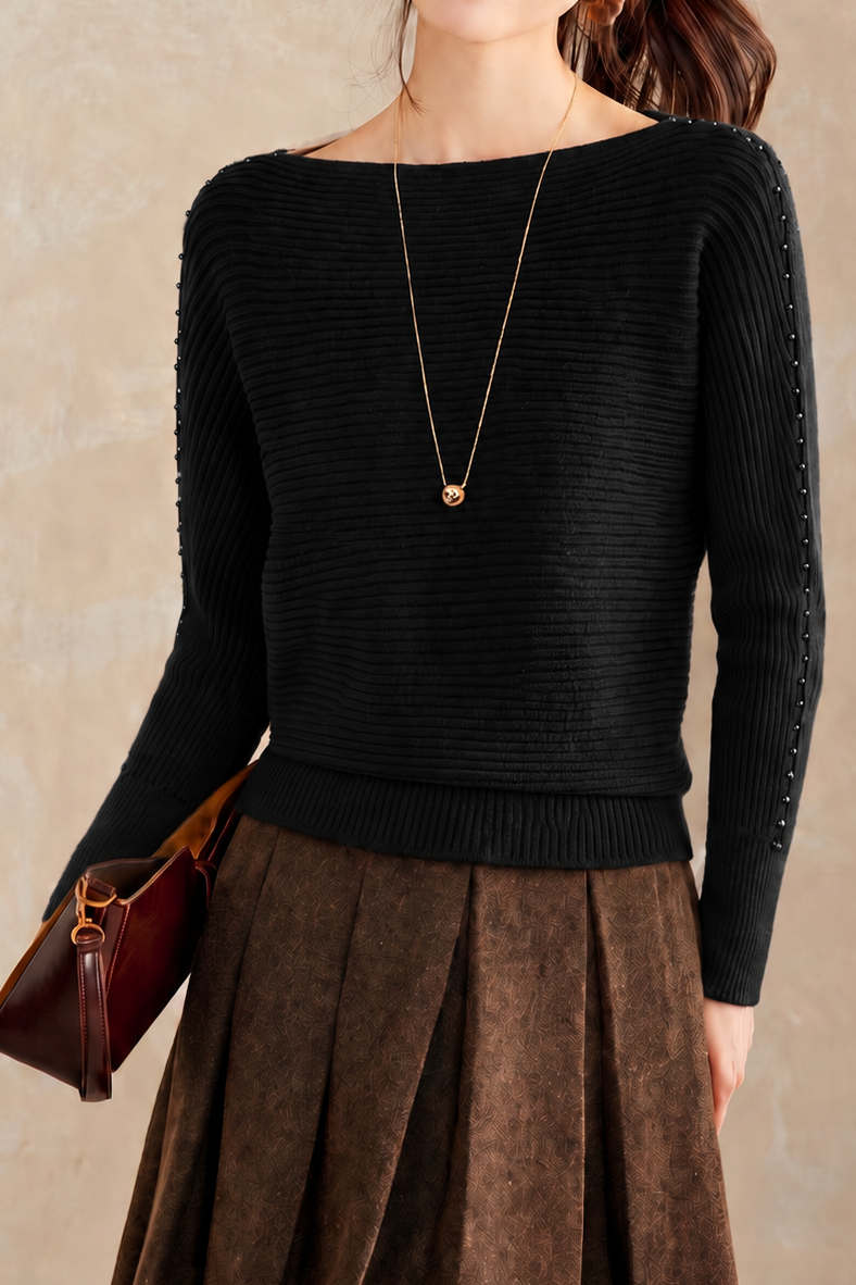 Elegant Commuter Off-The-Shoulder Batwing Long-Sleeve Knit Top
