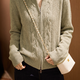 Elegant Commuter Stand Collar Zipper Long-Sleeve Knit Cardigan