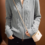 Elegant Commuter Stand Collar Zipper Long-Sleeve Knit Cardigan