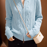 Elegant Commuter Stand Collar Zipper Long-Sleeve Knit Cardigan