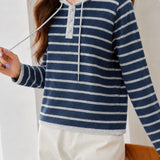 Elegant Casual Striped Hooded Long-Sleeve Knit Top