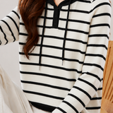 Elegant Casual Striped Hooded Long-Sleeve Knit Top