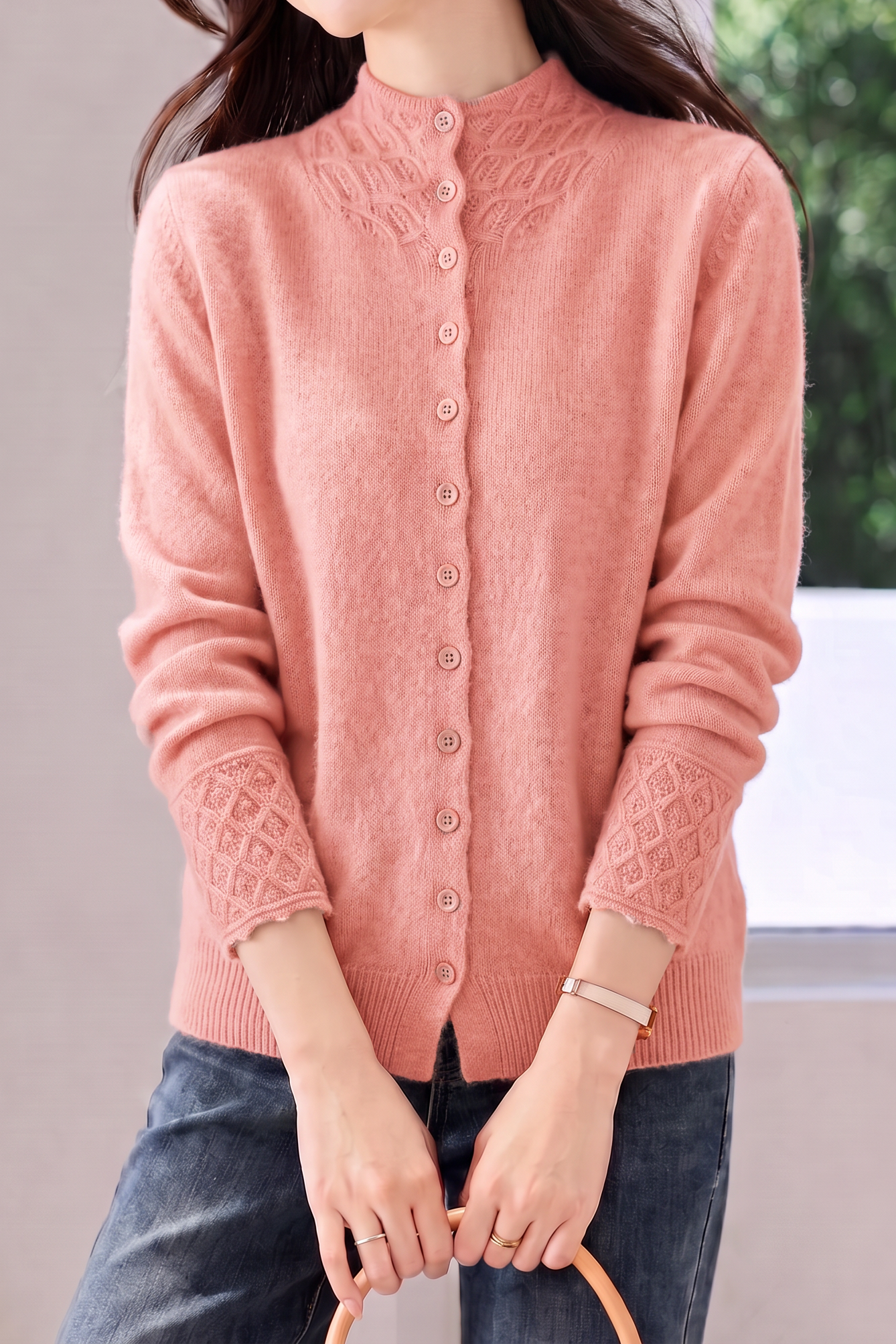 Exquisite Commuter Mock Neck Crochet Knit Cardigan