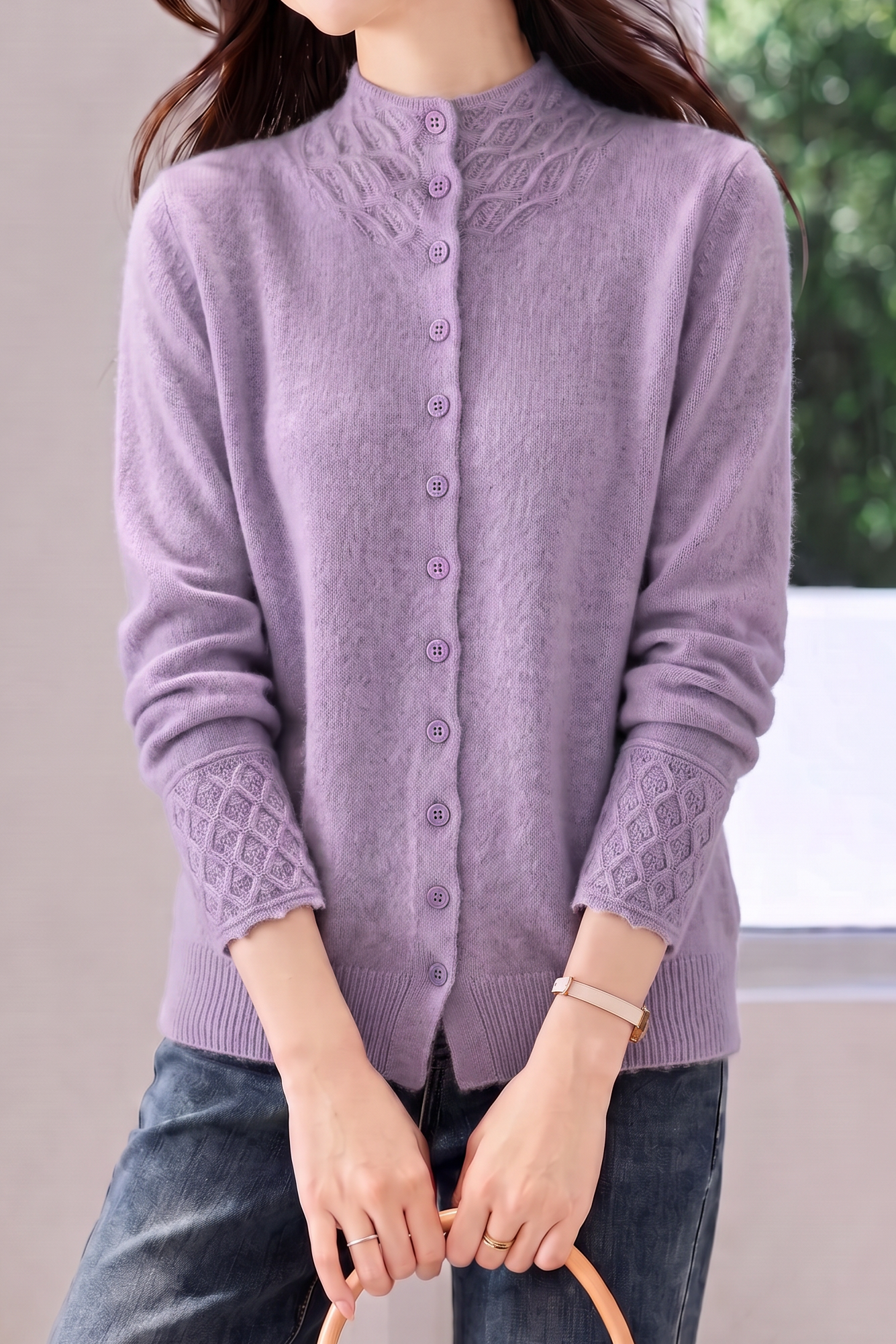 Exquisite Commuter Mock Neck Crochet Knit Cardigan