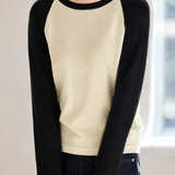 Casual Minimalist Contrast Raglan Sleeve Knit Top