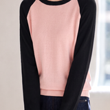 Casual Minimalist Contrast Raglan Sleeve Knit Top