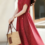French Elegant Vintage Polka Dot V-Neck Dress