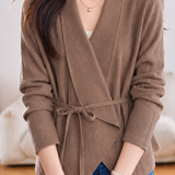 Casual Draped Lapel Drawstring Waist Open Cardigan
