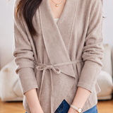 Casual Draped Lapel Drawstring Waist Open Cardigan