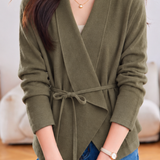 Casual Draped Lapel Drawstring Waist Open Cardigan