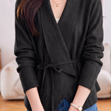 Casual Draped Lapel Drawstring Waist Open Cardigan