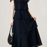 Exquisite Elegant Lapel Tiered Waist-Cinched A-Line Dress