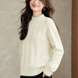 Elegant Commuter Mock Neck Cable Knit Top