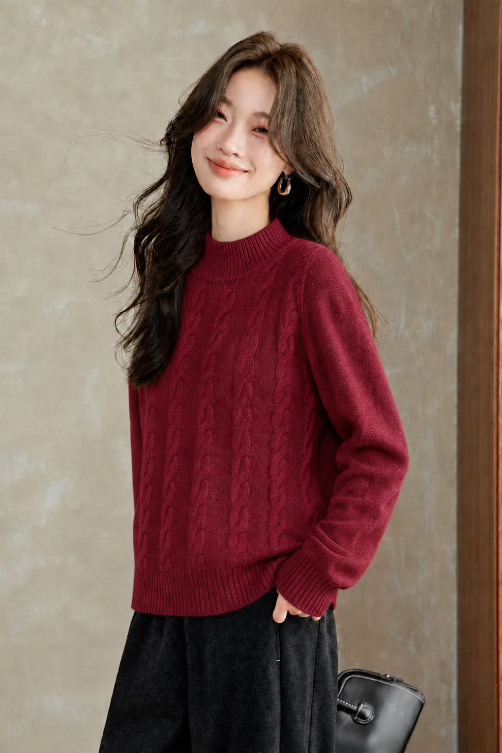Elegant Commuter Mock Neck Cable Knit Top
