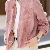 Elegant Stand Collar Cropped Cargo Jacket
