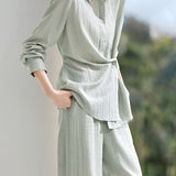 Fresh Commuter Two-Piece Set: Lapel Blouse & Wide-Leg Pants